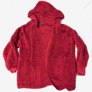 Maroon Hooded Comfy Teddy Jacket Coat Cardigan